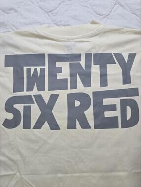 26 Red Graphic Print Cotton T-Shirt White Crew Neck Men S Short Sleeve